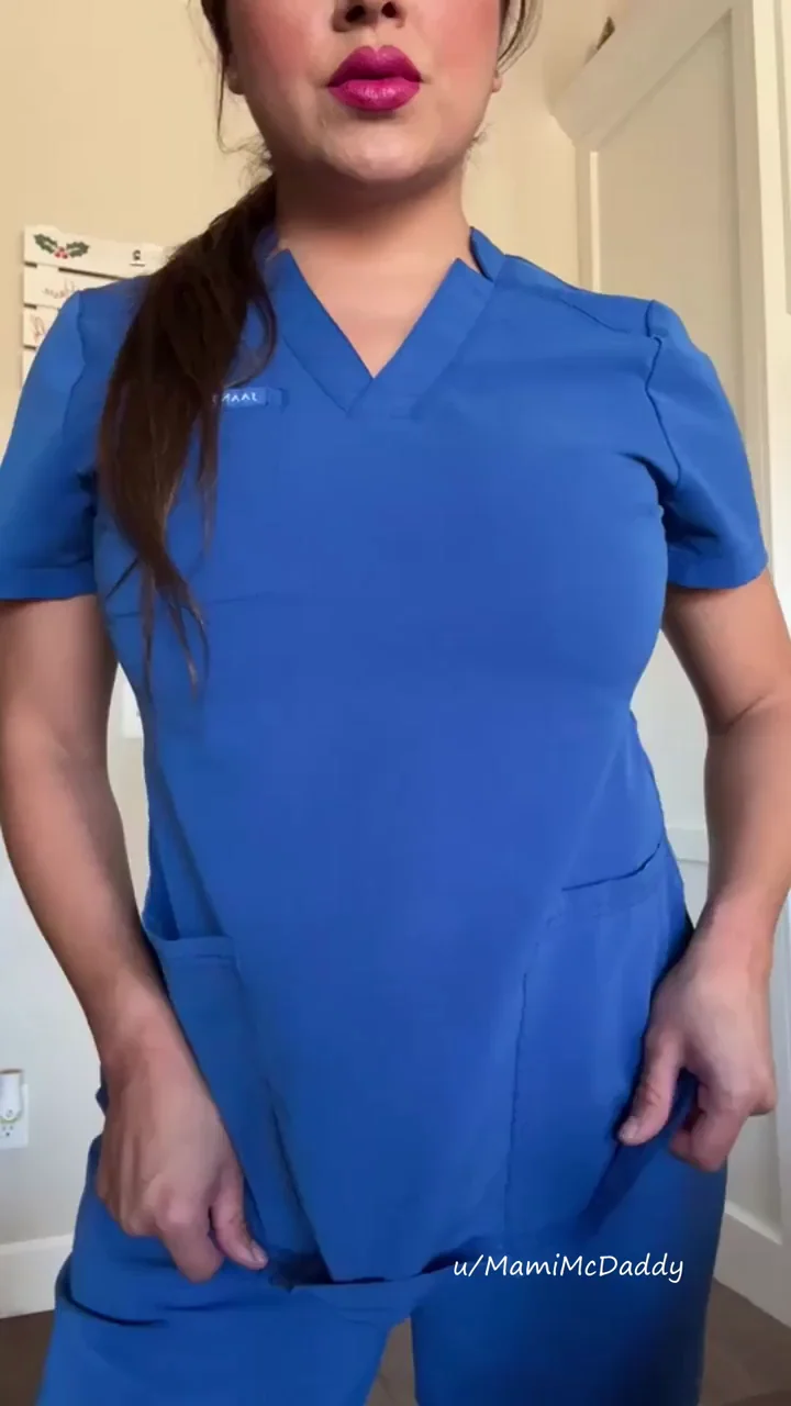 My scrubs hide my big mom titties