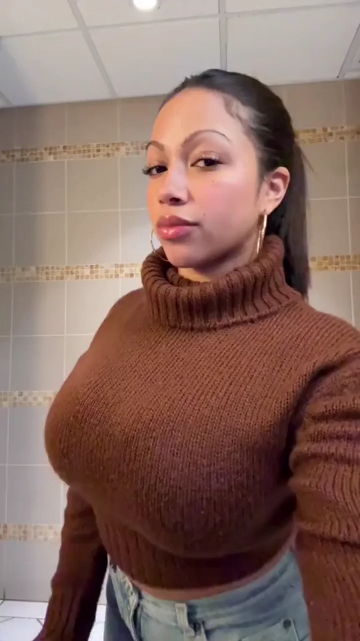 Sweater Weather: Busty Ebony Bombshell Can't Hide Those Massive Tits