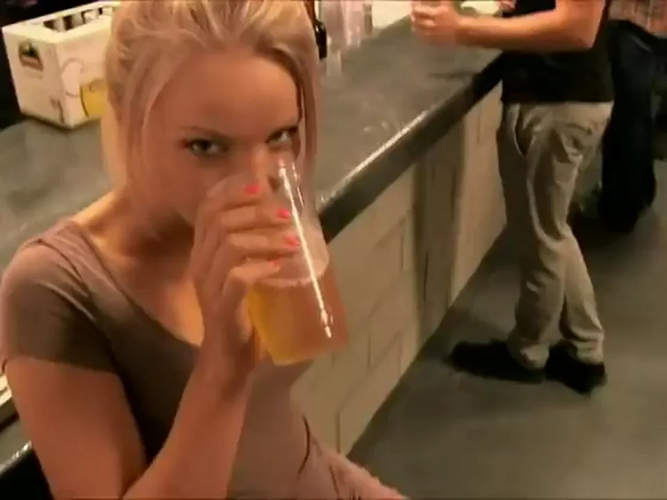 Super Hottie Drinking Beer and Flashing in a Bar