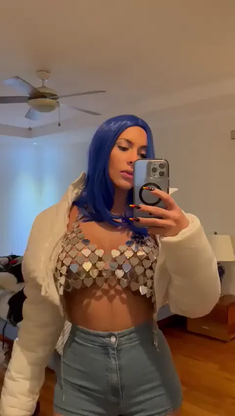 💎 Blue-Haired Slut Teases Pearl Necklace on Her Juicy Tits 😈