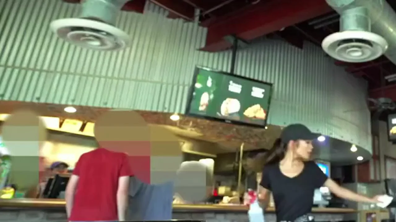 Vietnamese waitress fucked by a customer