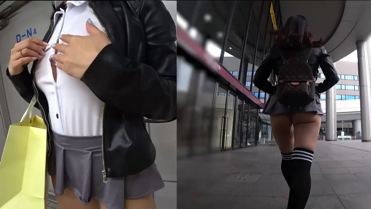 Public Teasing w/ See-Through Top & A Miniskirt