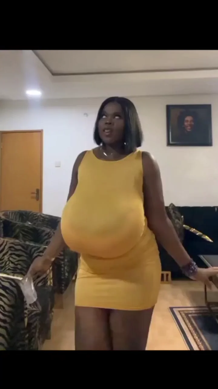 🍈🍈 Massive Ebony Tits Jiggle in Tight Yellow Dress 🔥