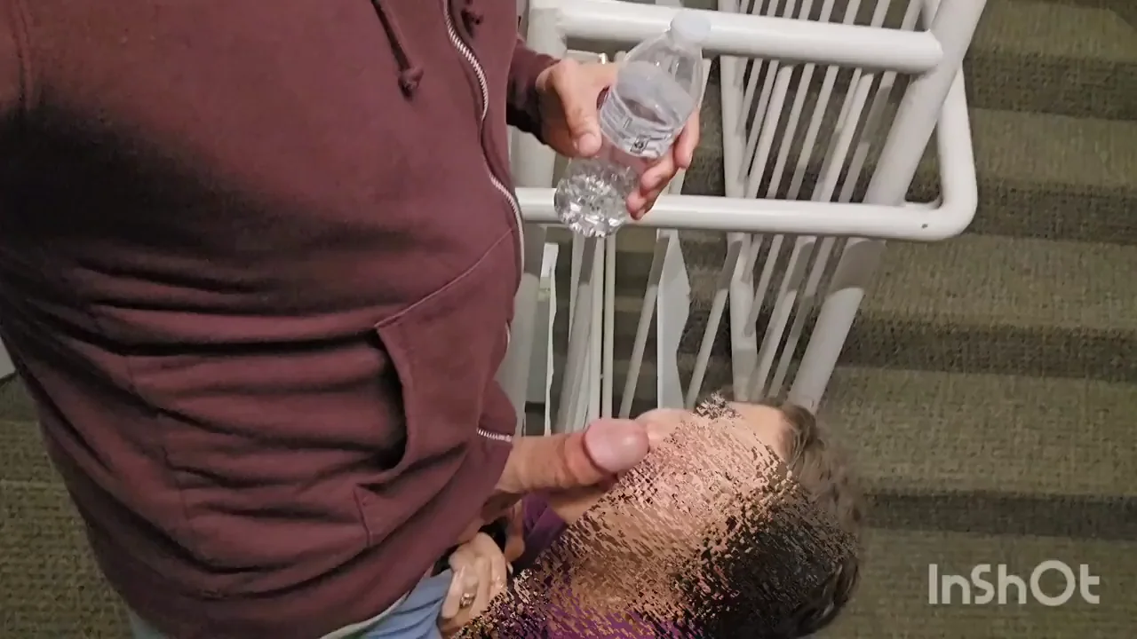 Stairwell Slut Sucks Cock and Gulps Cumshot