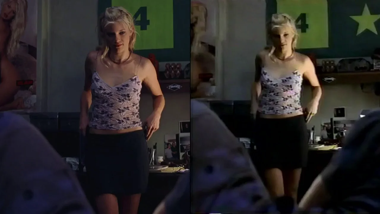 Amy Smart (25 y.o,) - Road Trip (2000) BluRay vs VHS open matte