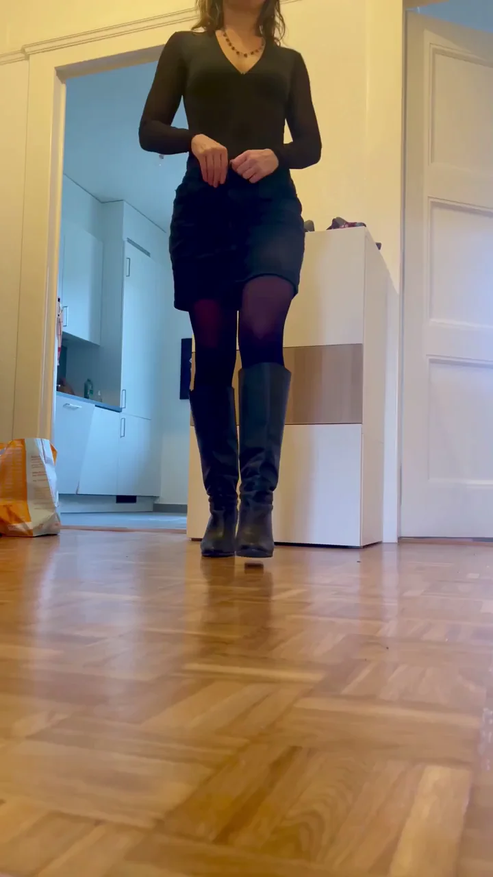 Wifey Struts Home in Slutty Black Bodysuit and Thigh-High Boots