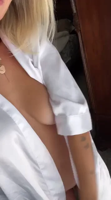 Slutty Saturday Silk Robe Tease with Perky Tits Popping Out