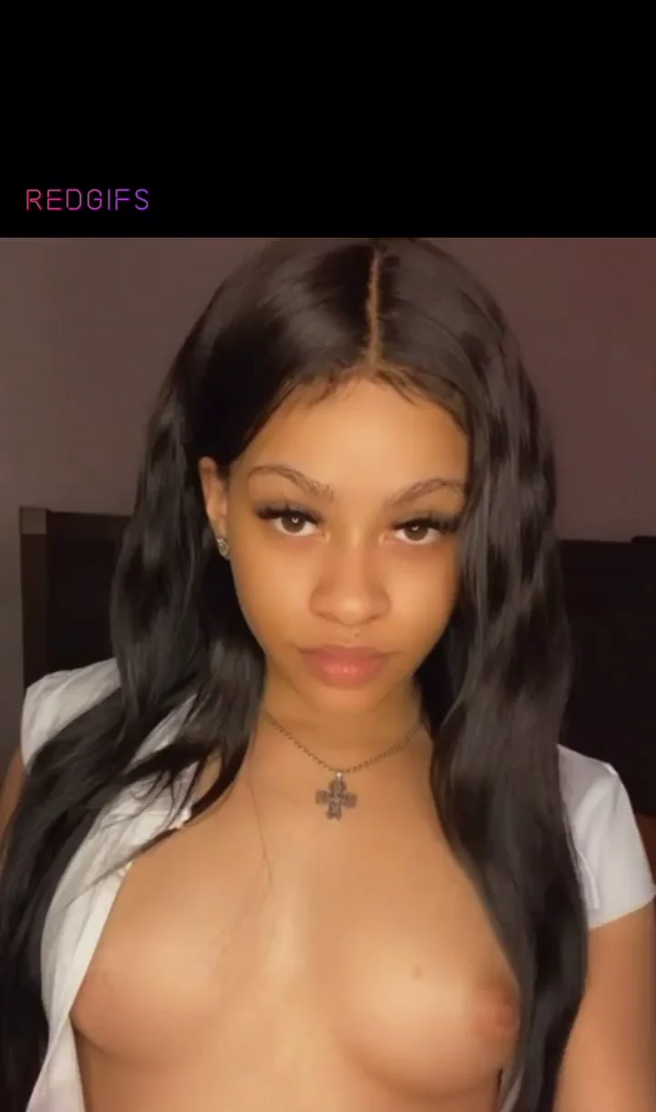 Ebony Babe's Goodnight Tease: Tits Out & Pussy Peek