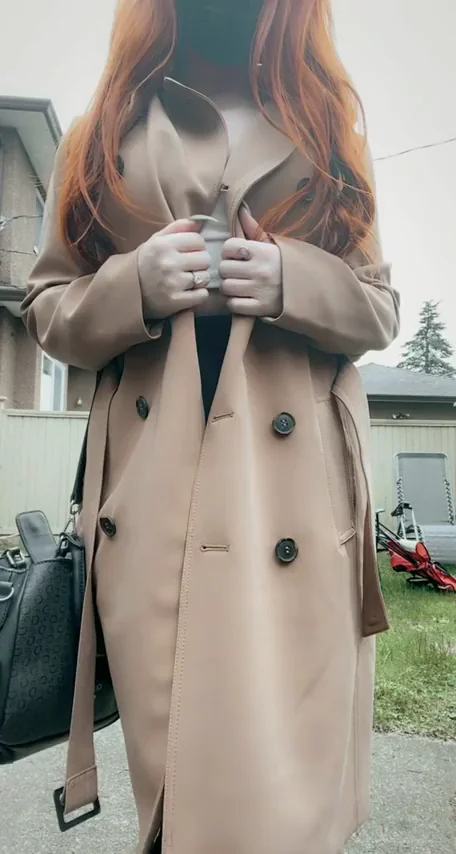 Redhead Slut Flashes Perky Tits & Juicy Thighs Outdoors in Trench Coat Tease