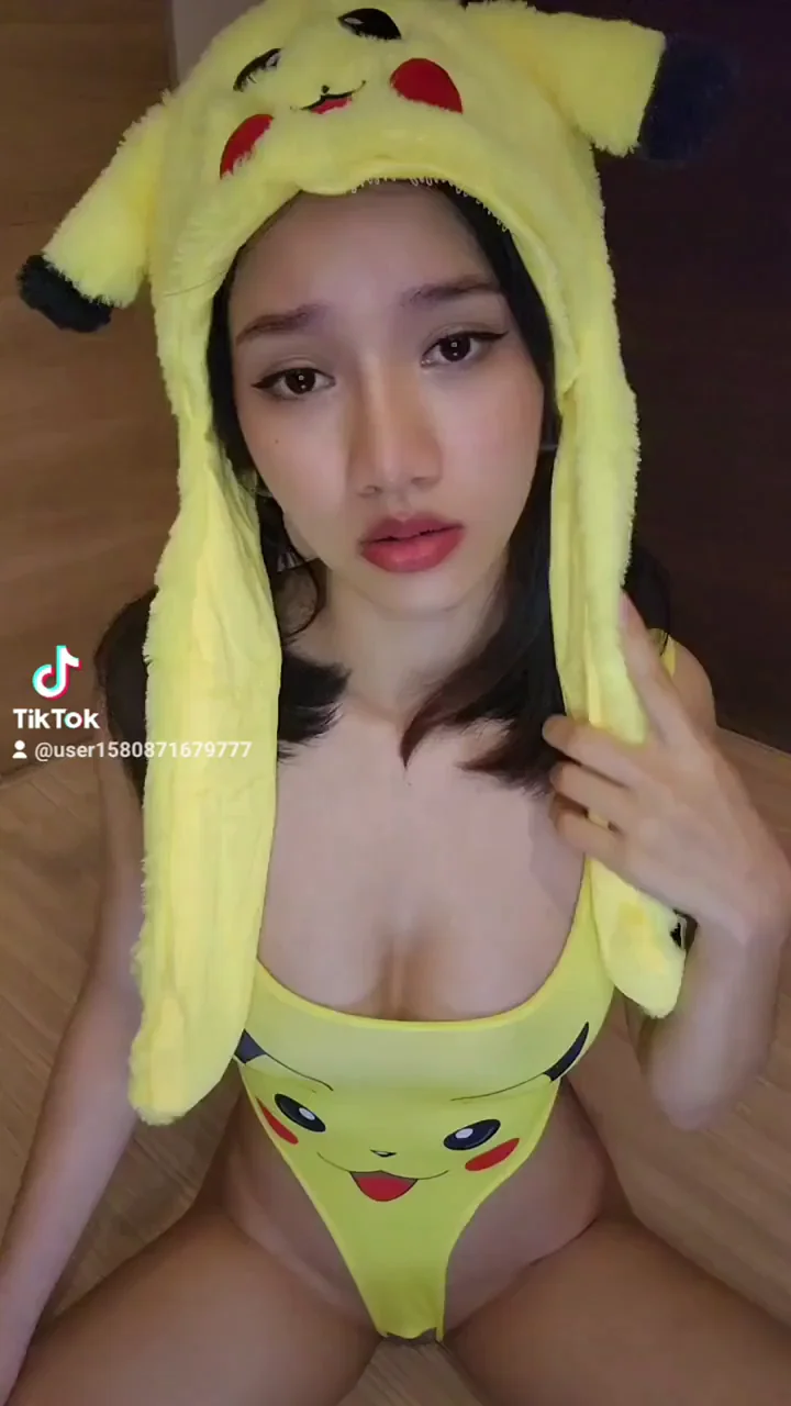 Cute Asian Pikachu Babe Sneezes and Her Tits Nearly Pop Out