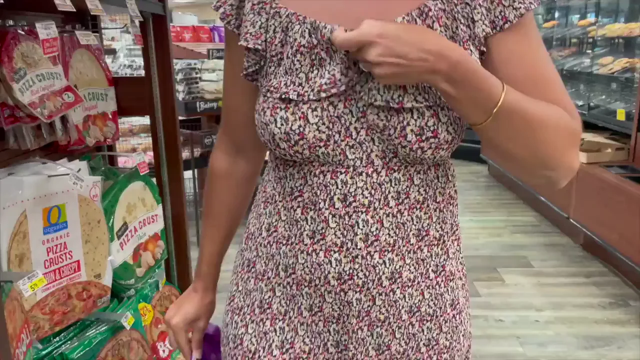 Tits flashing in the supermarket