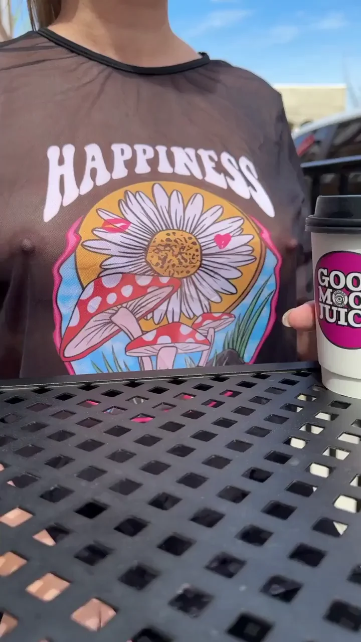 Slutty Happiness Tee Tease at Drive-Thru Patio on a Sunny Day [GIF]