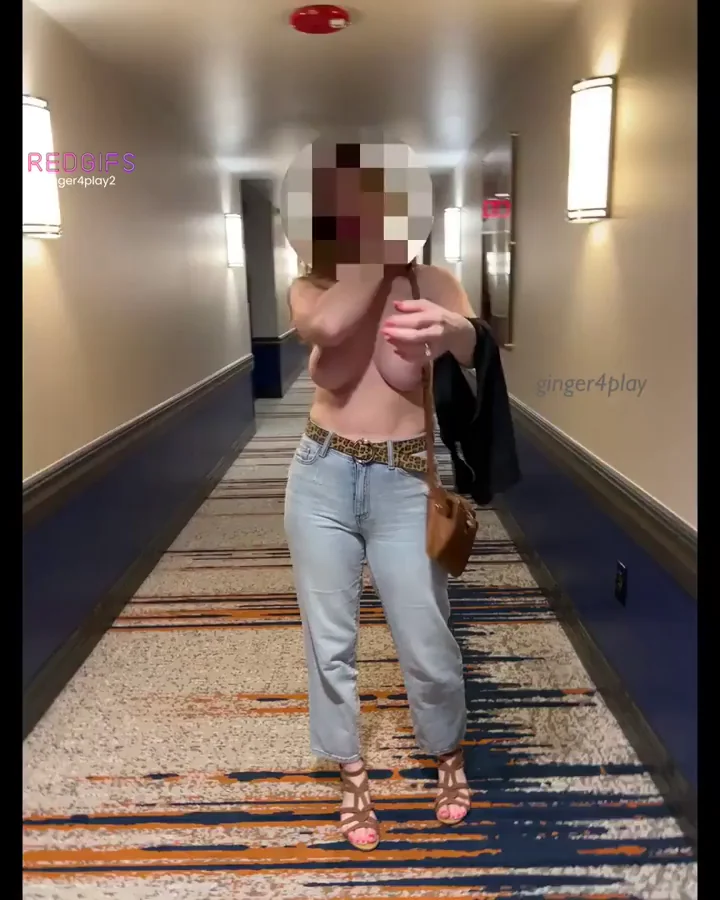 Shy Slut Flashes Tits in Hotel Hallway Tease