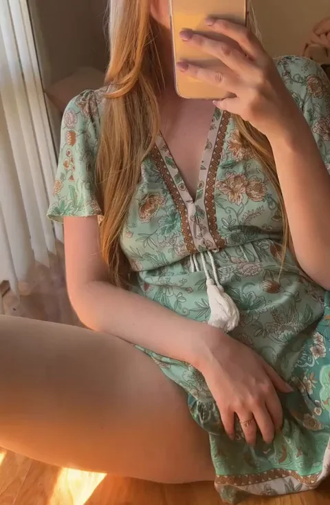 Naughty Pussy Peek in Floral Dress 😈🌸