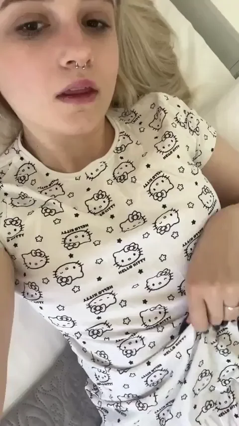🔥 Pokey Nipple Slipping Out My Cute Hello Kitty PJ Top 😈