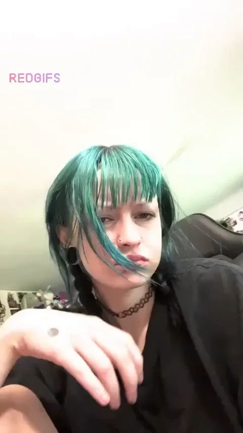 Teal-Haired Goth Slut Shoves Tits Right in Your Face