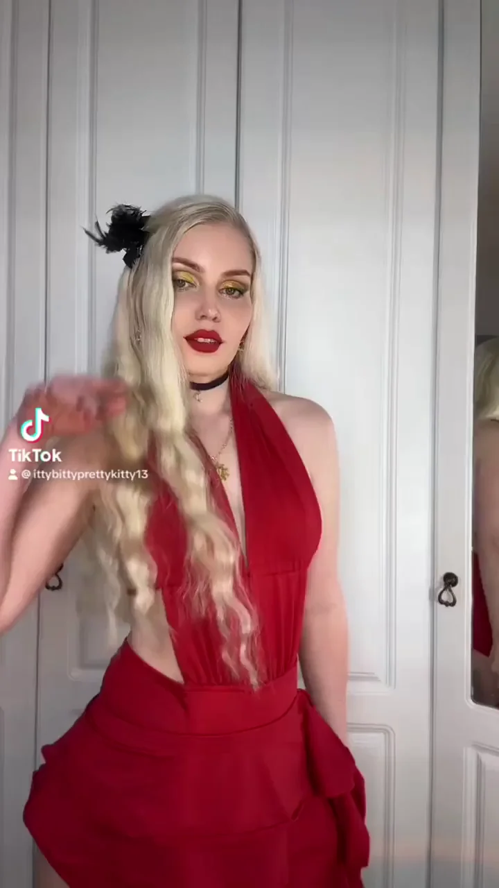 Blonde in a red dress