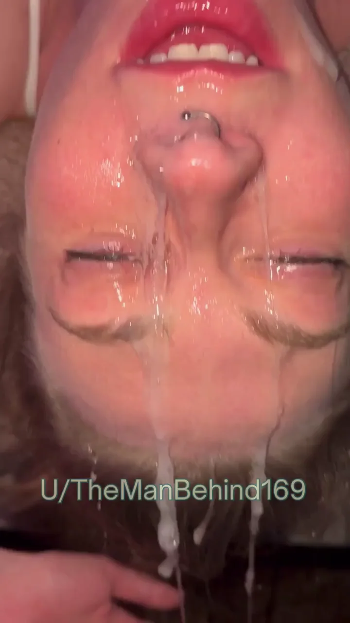 Dripping Cum Strings from Chin to Floor: Upside-Down Facial Flood