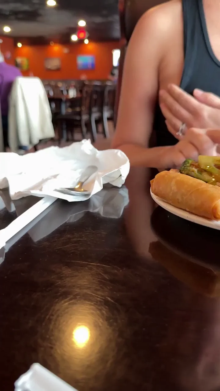 Stranger Scares Slutty Babe at Dinner, Tits Pop Out Quick Cover 😱🍒🔥 [GIF]