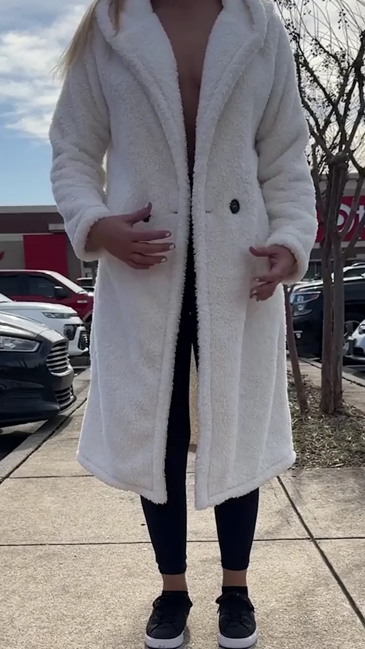Trench Coat Slut Flashes Perky Tits in Parking Lot 😈👅🔥 [GIF]