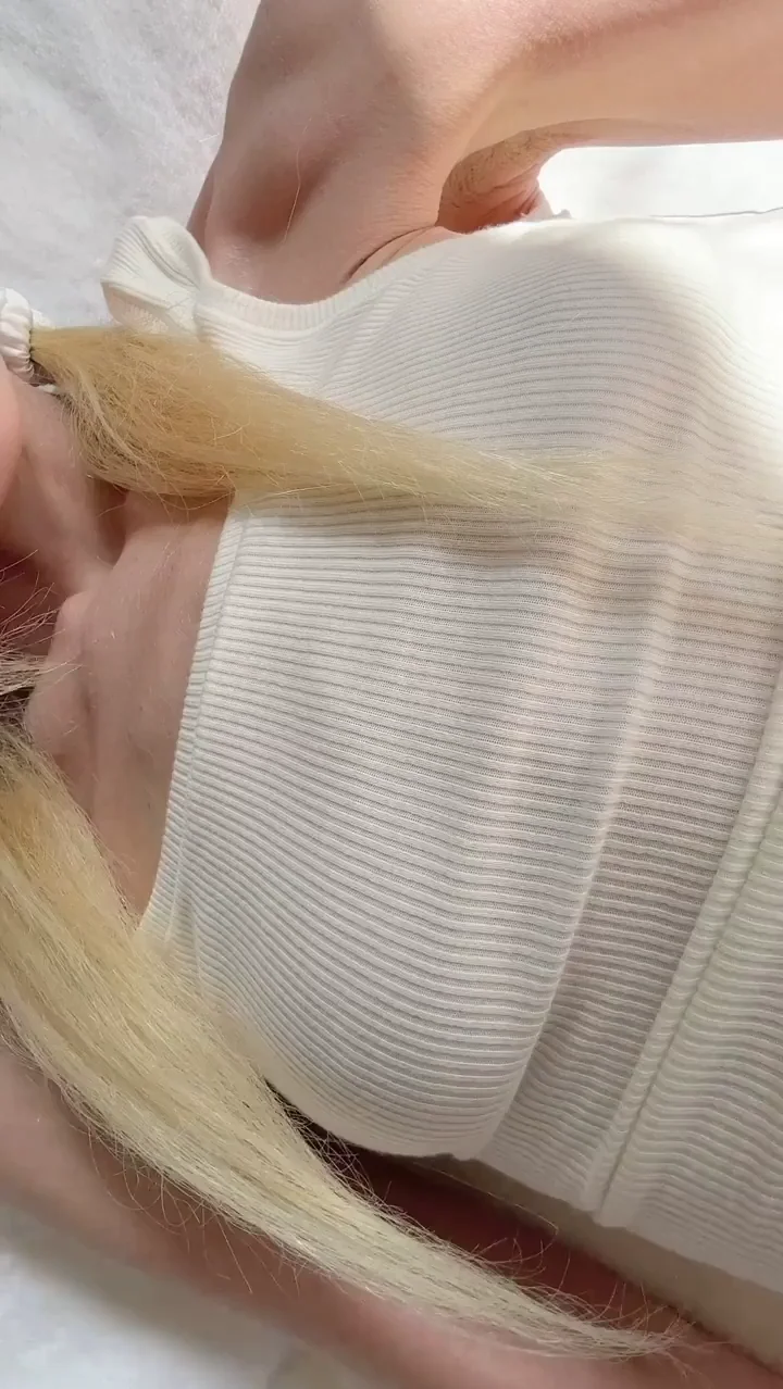 Blonde Babe's Massive Puffy Mound Makes Her Shy AF