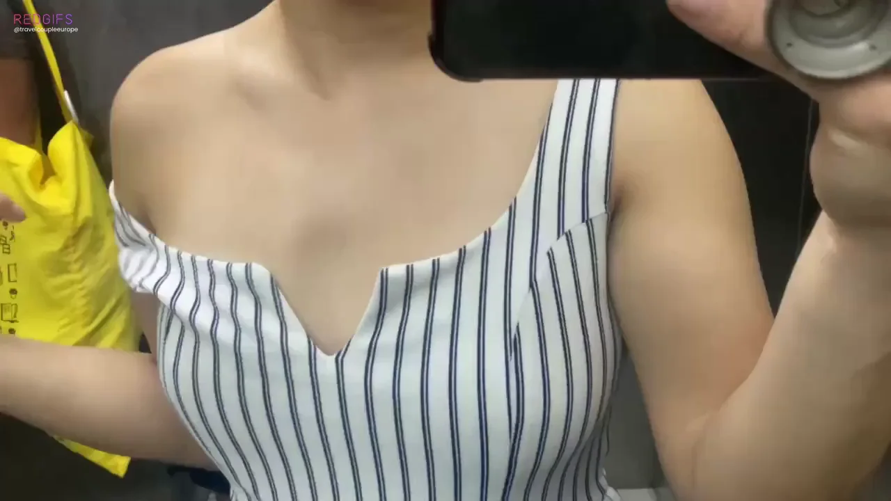 Asian Slut Lets Random White Dude Grope Her Tits in Elevator, Begging for BWC Suck