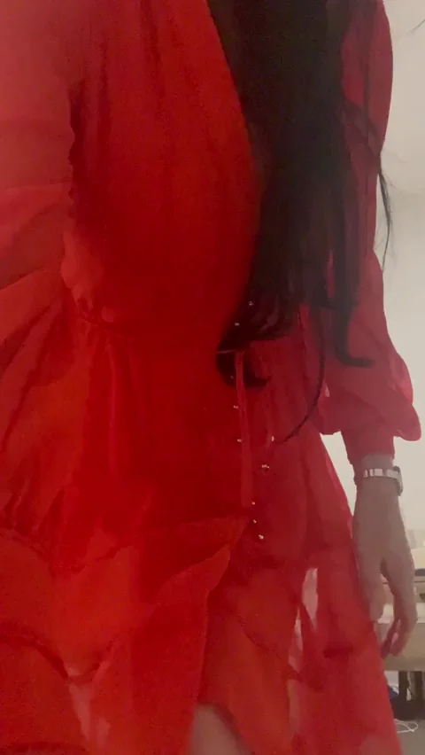 Naughty Slut Teasing Under Frilly Red Dress 😈👗