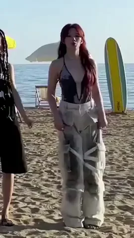 Shuhua's Slutty Beach Tease: (G)I-DLE Redhead Bombshell in Thong Bikini