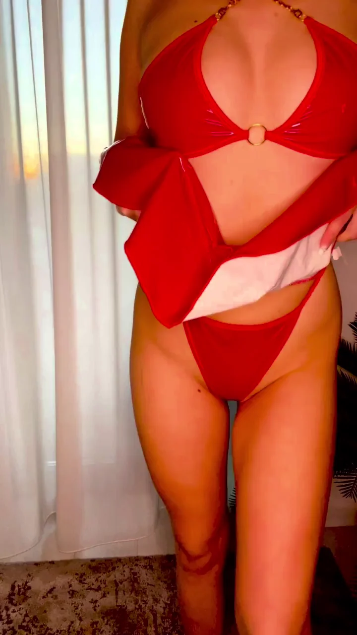100% Natural Tits Tease in Red Bikini