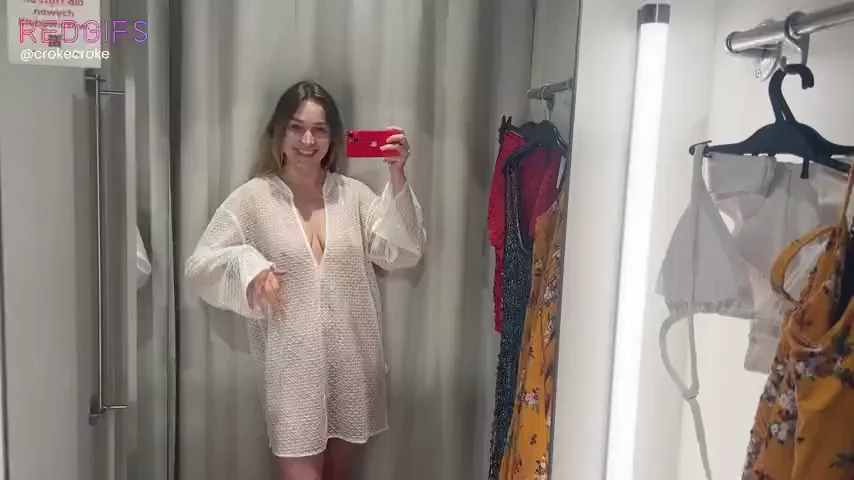 Changing Room Tease: Sheer Slutty Fit Makes Her Drip in Public