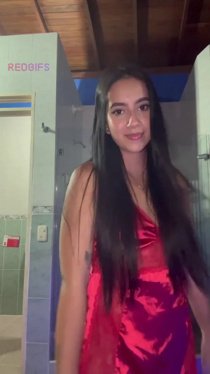 Freshly Legal Slut in Shiny Red Dress Teases in Steamy Shower Shack