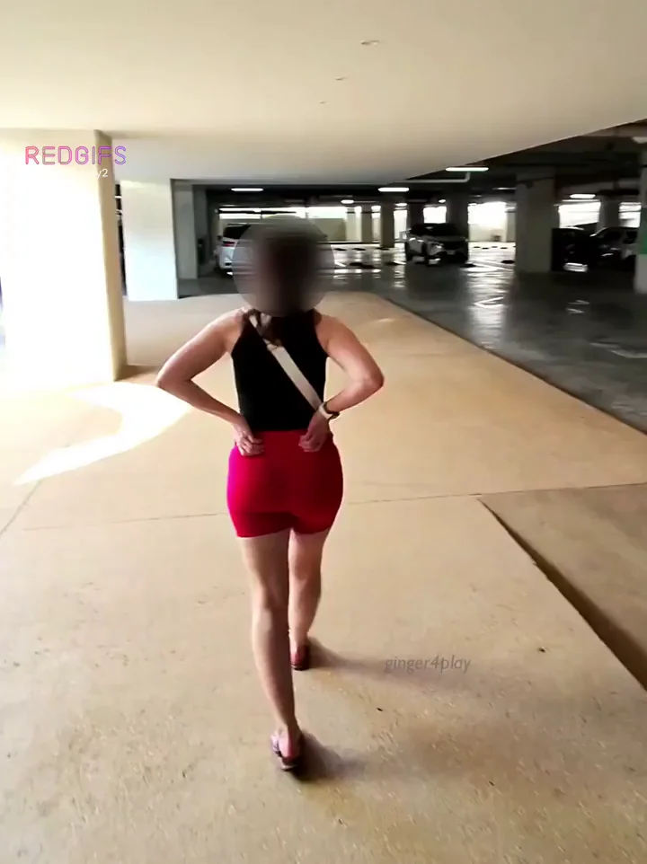 Risky Parking Garage Tease with Stacked Slut in Tiny Red Shorts 😈🚗💦