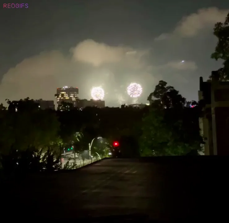 Enjoying the fireworks from our roof in Boston