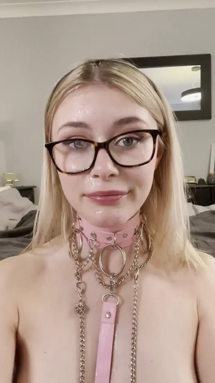 💦 Pretty Pink Collar Dripping with My Massive Facial Cumshot 😍