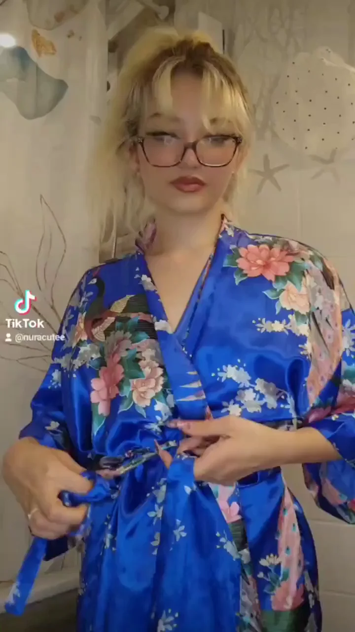 🔥 Naughty Blonde Slut Flashing Tits in Sexy Silk Robe TikTok 😈