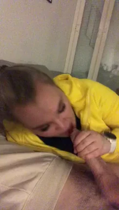 😈 Yellow Hoodie Slut Keeps Sucking Cock After Swallowing Cum Load 🍆💦