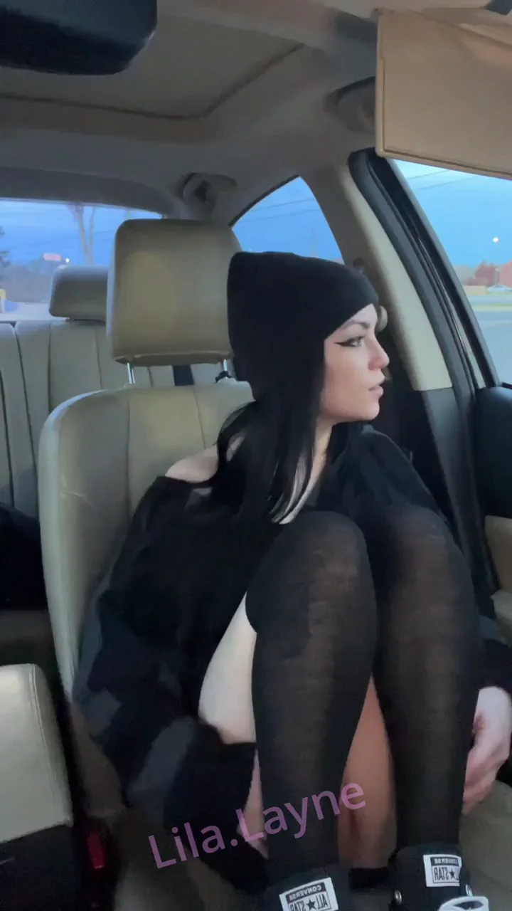 Slutty Lila Layne Fingers Pussy in Car, Almost Busted Publicly