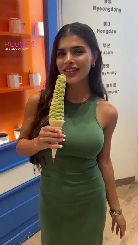 Enjoying this ice cream in my tight dress