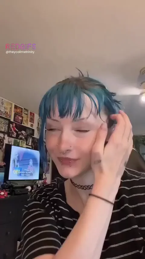 Blue-Haired TikTok Slut's Naughty Bedroom Tease