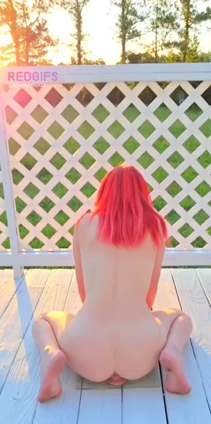 Redhead College Slut's Juicy Dildo Ride on the Deck 😜🍆