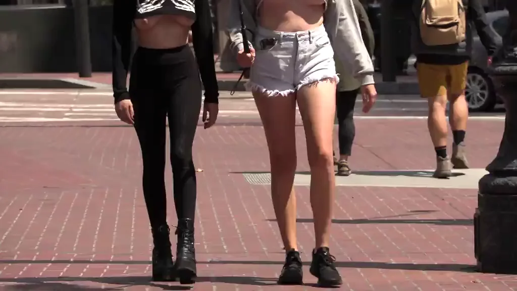 Slow-Mo Public Tit Bounce: Slutty Girlfriends Tease Outdoors