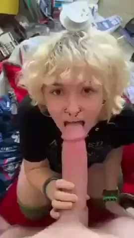 Blonde Femboy Slut Deepthroats Huge Pink Dildo 😩🍆💦