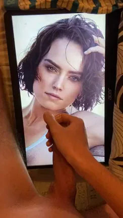 Another bud jerkin his big hard cock 4 Daisy Ridley and giving a huge cum tribute!!!!! She looks perfect covered in cum!! If u want 2 b fed celebs pics and porn vids like my buds and u can make vids with a second screen- public or private - add hertsgirls on K1k