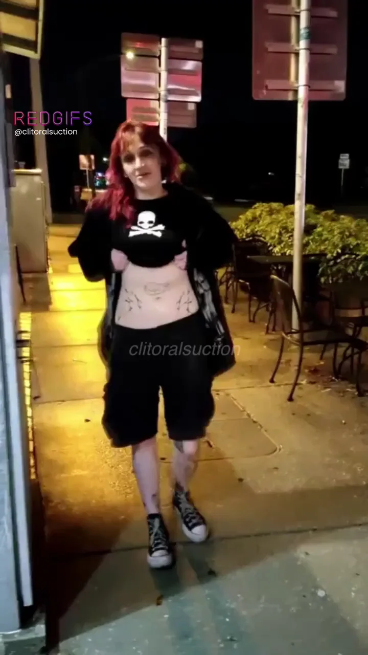Showing off my little tits outside a restaurant