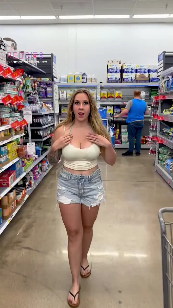 Showing off my big titties at the store ;)