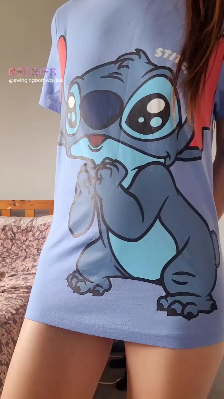Adorable Stitch Tee Flaunting Tiny Perky Titties (38F)