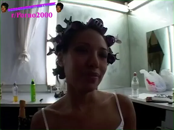 Jasmine shows off her pussy and has a chat with the director while getting her makeup done for her big gangbang ???