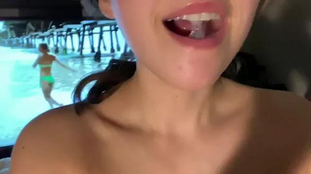 Poolside Masked Slut Gulps Down Thick Cumshot