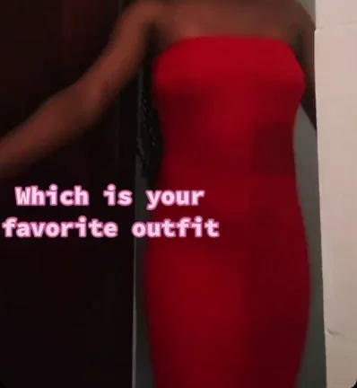 Thick Ebony Babe's Slutty Outfit Tease: Red Strapless vs Sheer Black Lingerie