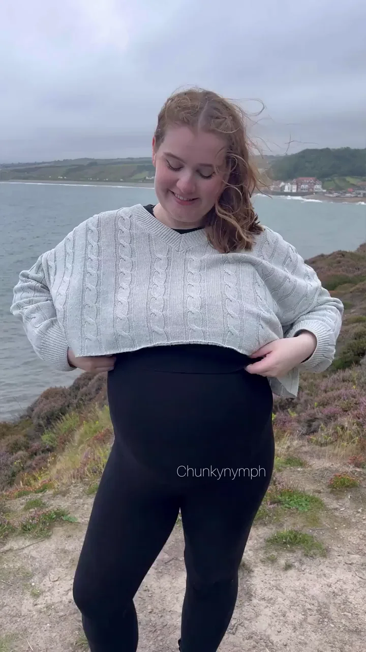 Preggo Babe with Massive Tits Flashing by the Sea 🌊🍈🍈